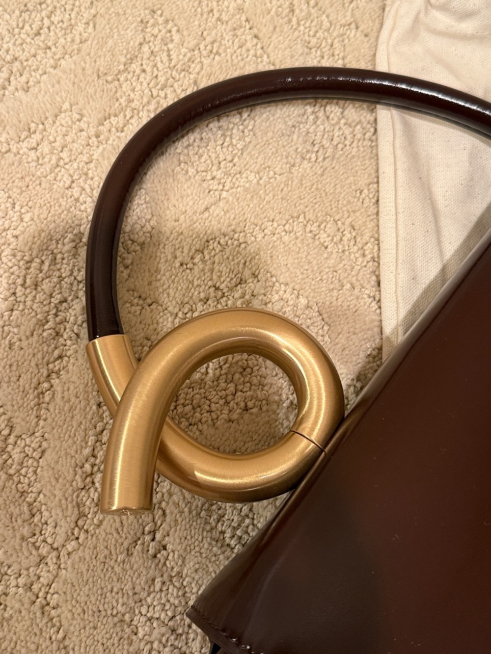 cult gaia dark brown leather half-moon mini bag with gold sculptural handle - Picture 8 of 8